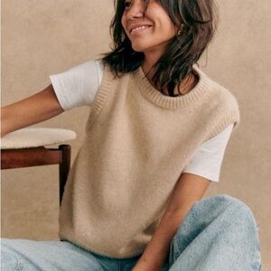 Sezane Cream Knit Crewneck Sweater Vest